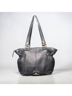 The Sak Torrance Tote Black Pebbled Leather Shoulder Bag Double Handles Zip Top